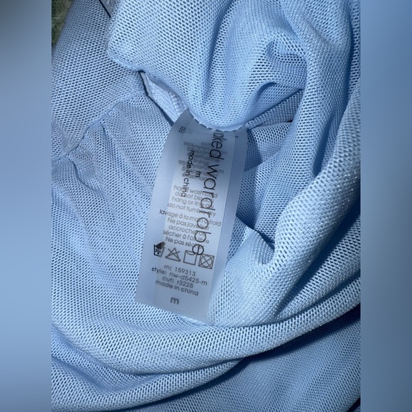 Naked Wardrobe Drapey Blue Mesh Maxi Cocktail Dress Size Medium - Picture 10 of 11